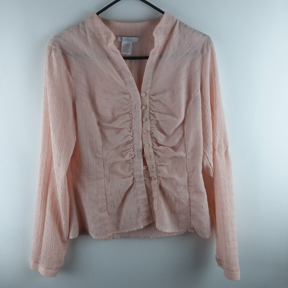 Charlotte Russe Tops - Charolette Russe Sz L Ruffled Pink LS Blouse Top